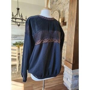 Vintage 90s Abstract‎ Suede Leather Grandpa Knit Two Toned Sweater Size XL